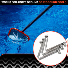 Swimables universal V-Clip in use on an above-ground pool skimmer.