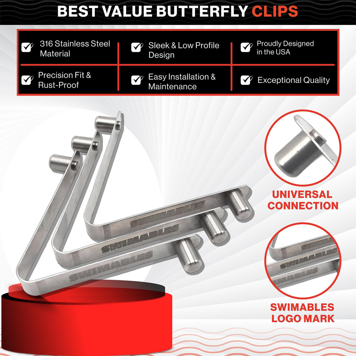 Swimables V-Clip attached to a pole for easy cleaning reach.