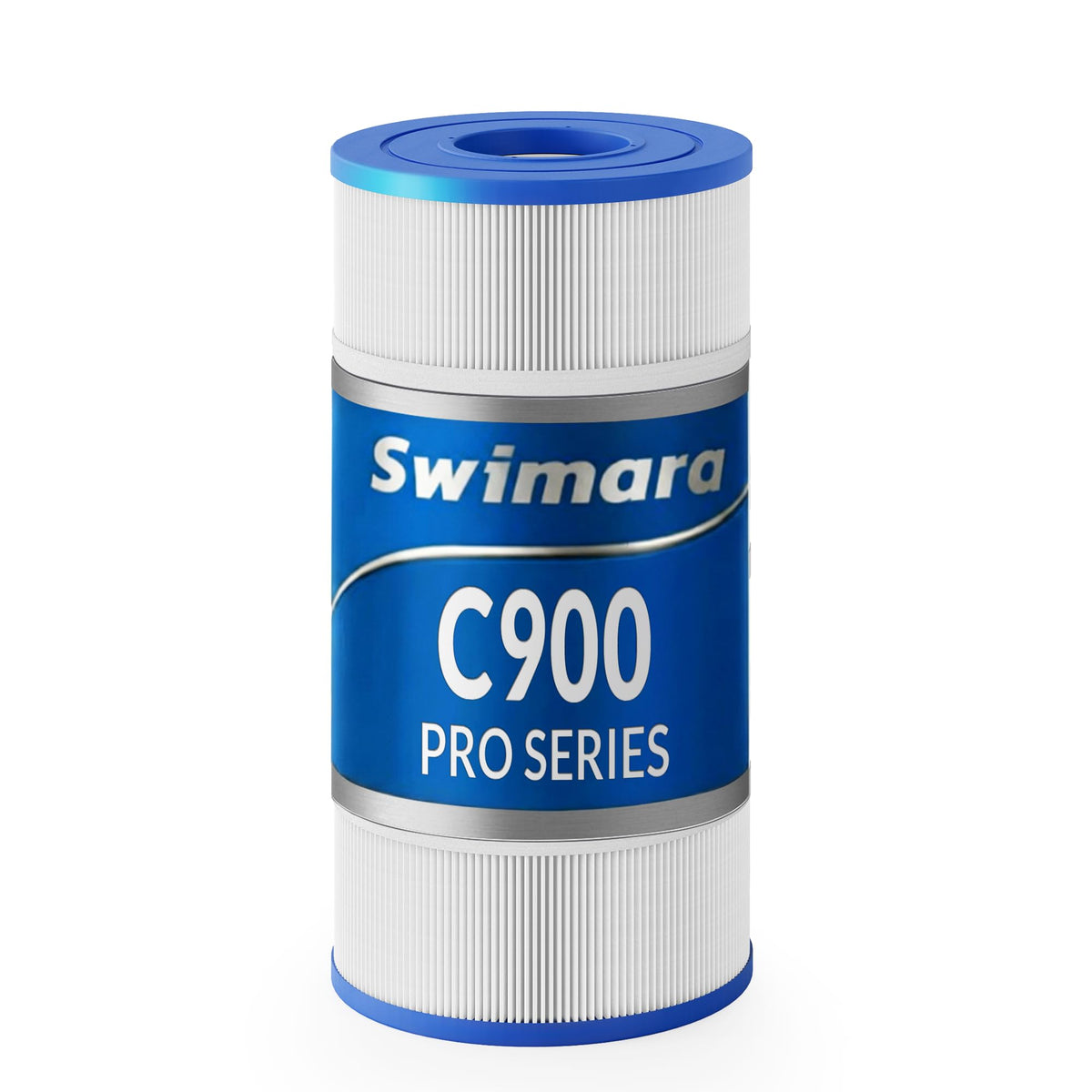 Swimara Pro Series filter cartridge with trilobal 3oz media capturing fine debris while flowing smoothly