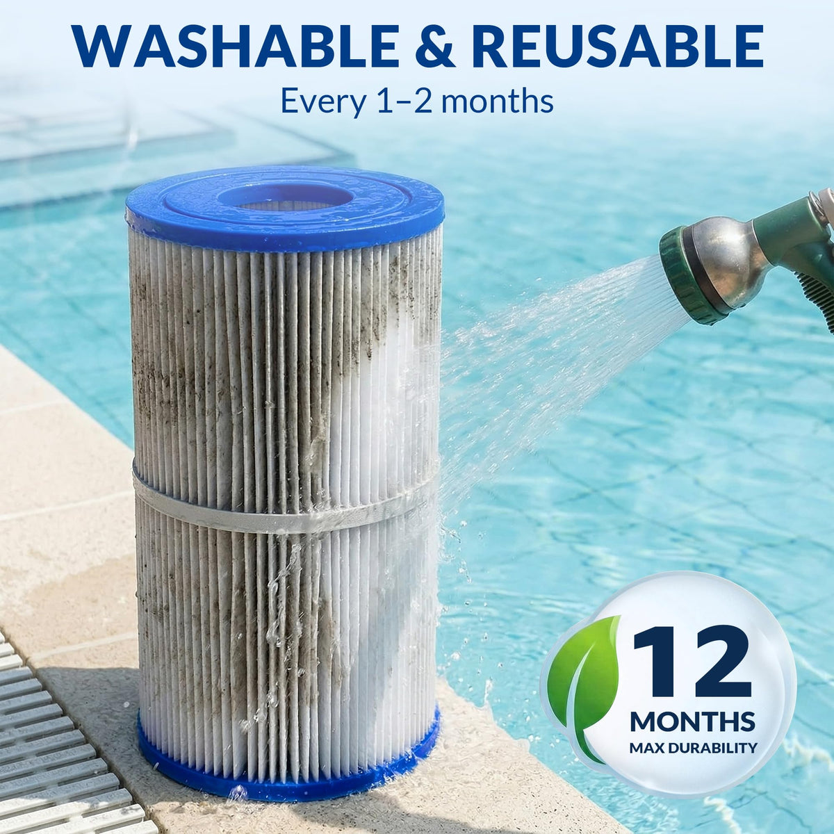 Swimara reinforced core and chlorine-resistant end caps detail.