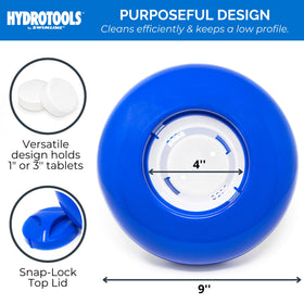 Blue and white Swimline HydroTools 8720 with secure cap in pool