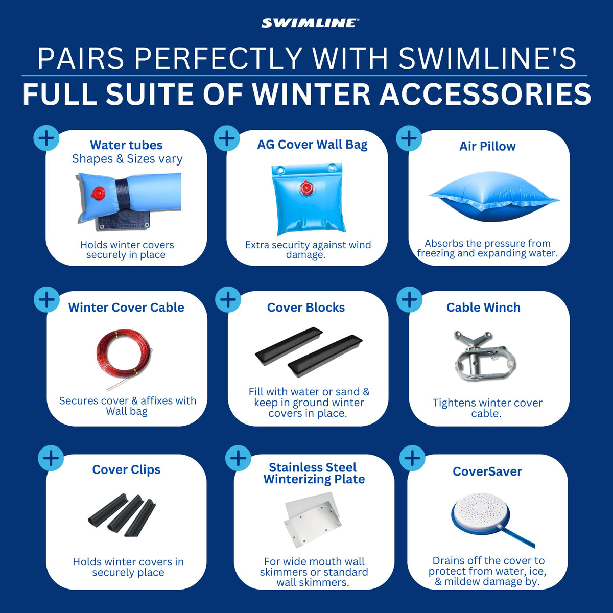Swimline HydroTools air pillow reduces stress on pool cover during winter.