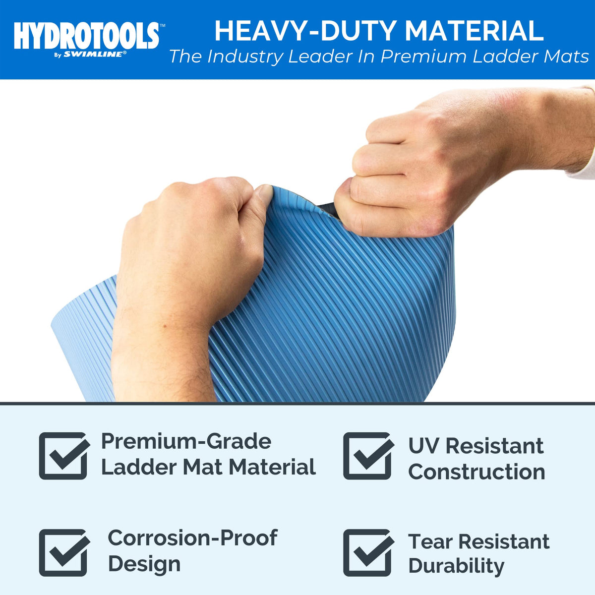 Swimline HydroTools ladder mat laid beneath stairs helps prevent slips and falls