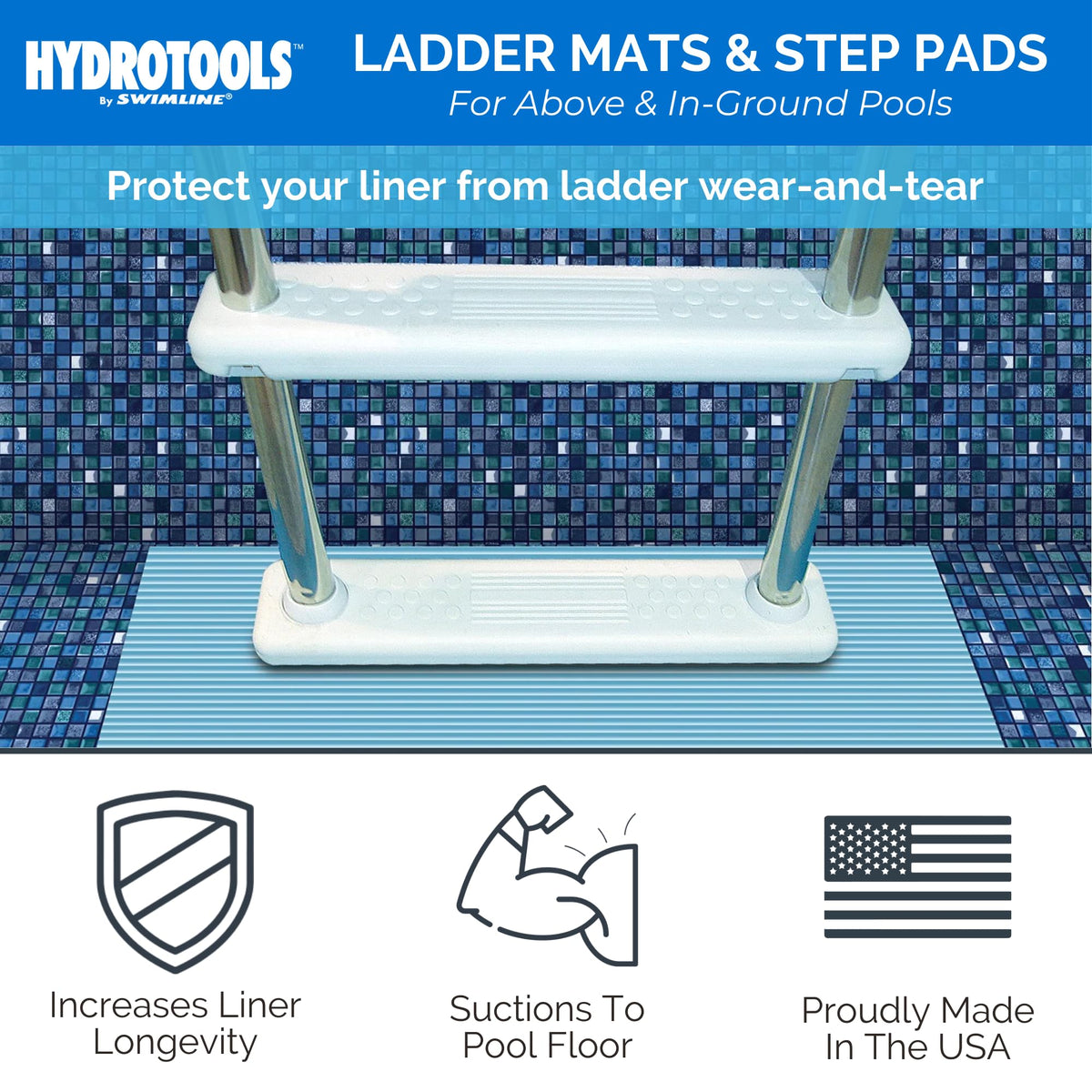 SwimLine HydroTools ladder mat shows non-slip texture for safe footing.
