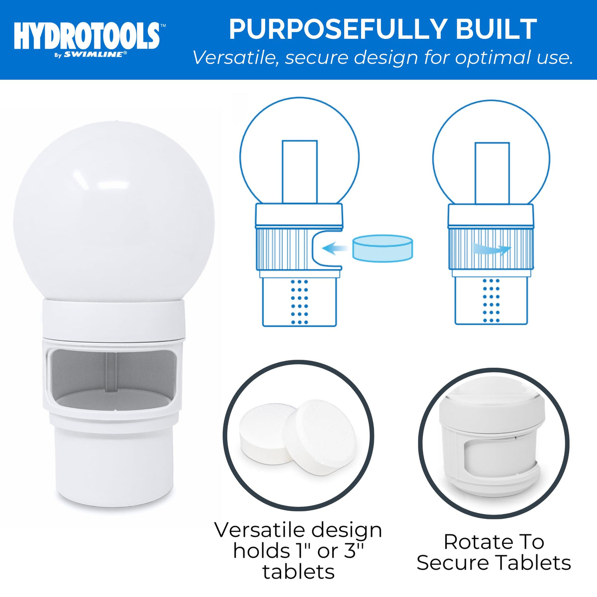Swimline Hydrotools large capacity dispenser reduces refills for more pool time.
