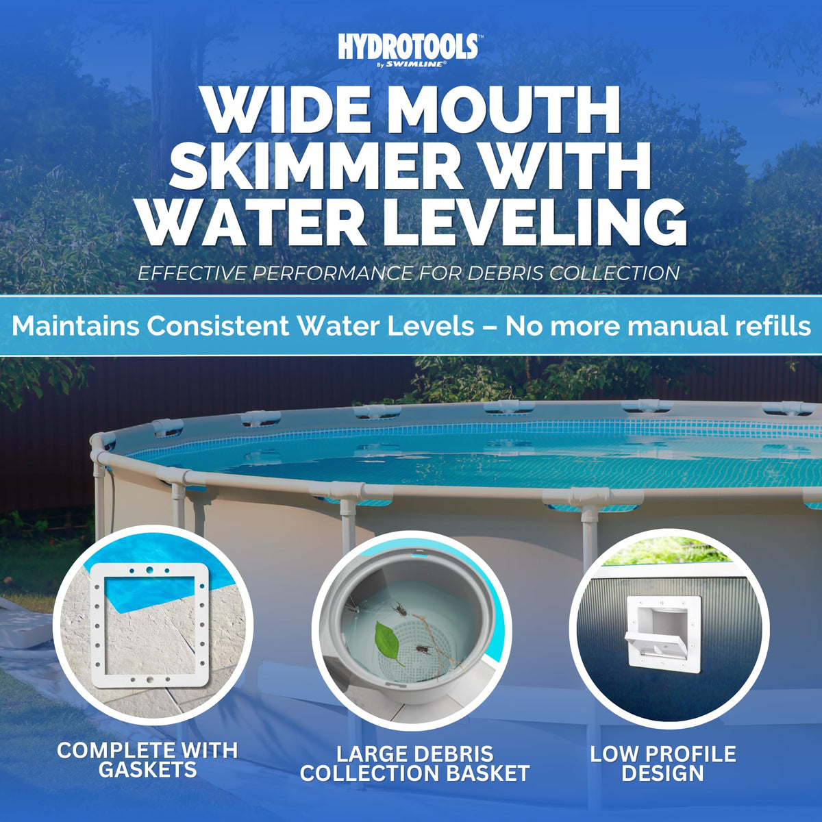 Swimline HydroTools water leveling system demonstrating automatic water level maintenance for optimal operation.