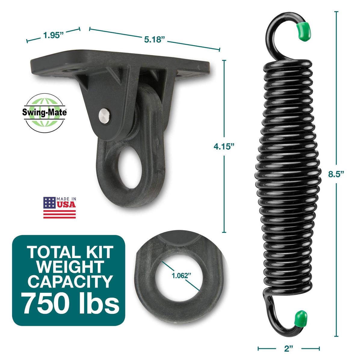 SwingMate heavy-duty-springs closeup showing weather-resistant durability.
