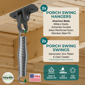 SwingMate patio-swing-hangers closeup highlighting smooth springs for quiet movement.