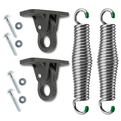 SwingMate Porch Swing Hanging Kit front view showing chrome finish and sturdy 750 lb capacity.