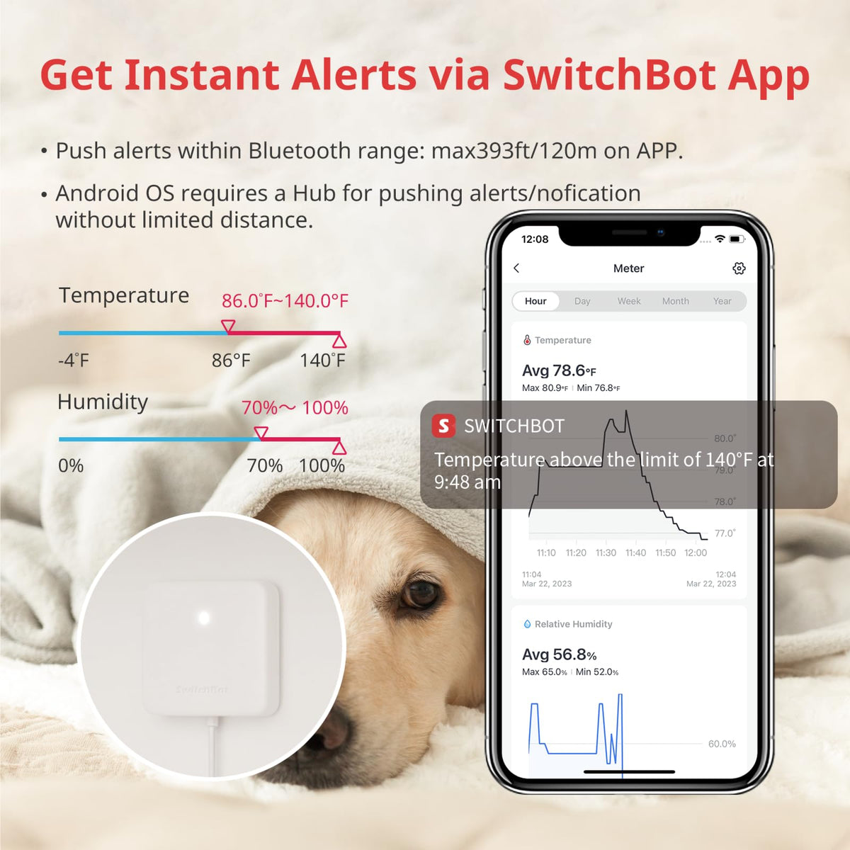 SwitchBot data storage supports long-term tracking and exportable CSV files.
