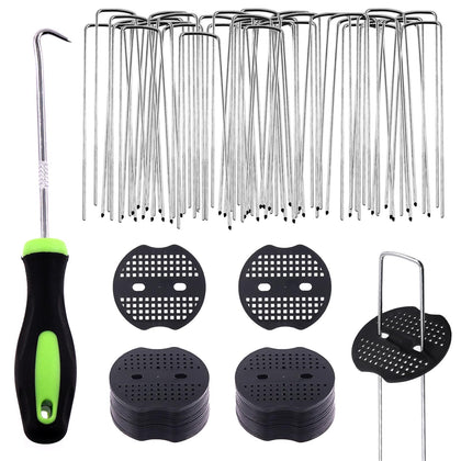 Swpeet U-shaped landscape stakes and staples for secure fabric anchoring.