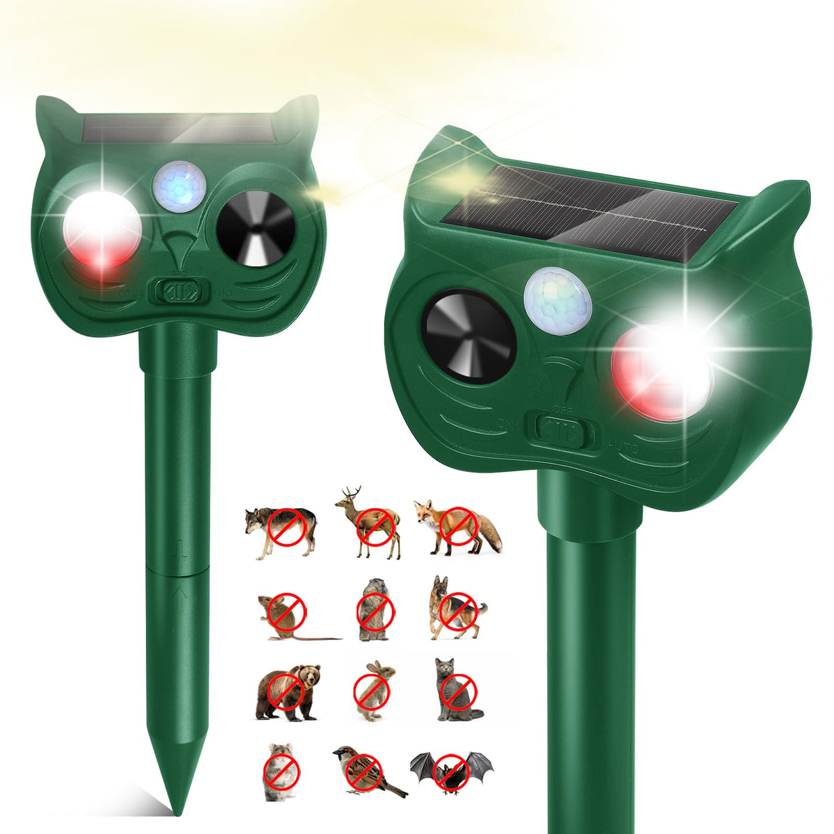 Sxaze Solar Ultrasonic Repellent front view deterring deer and rabbits