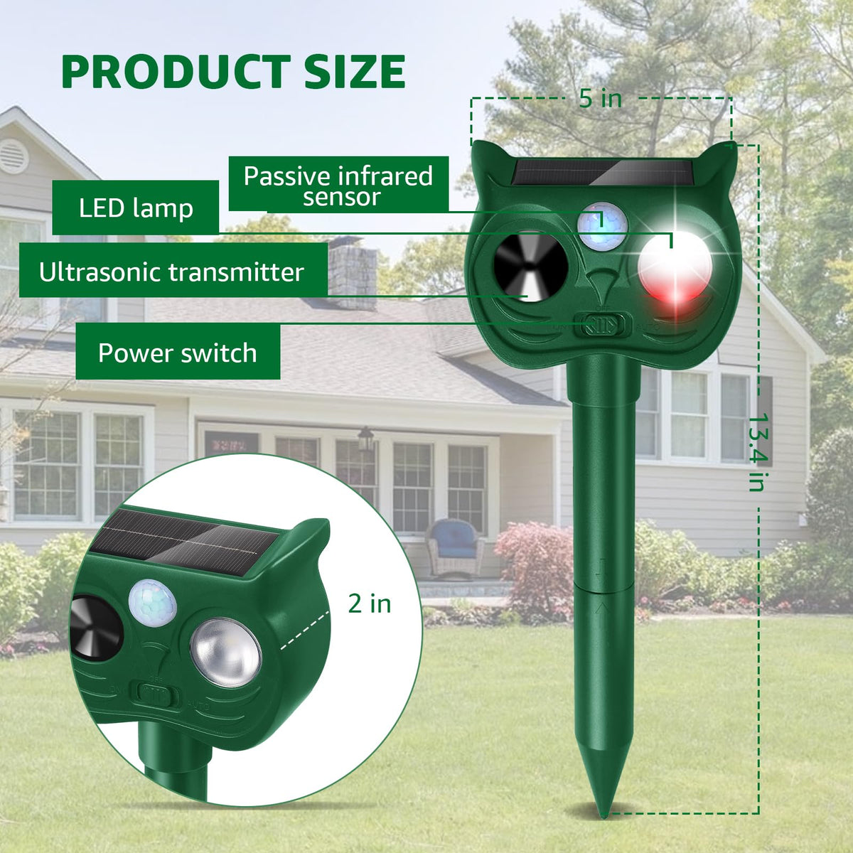 Sxaze Solar Ultrasonic Repellent side view shows solar panel and robust housing