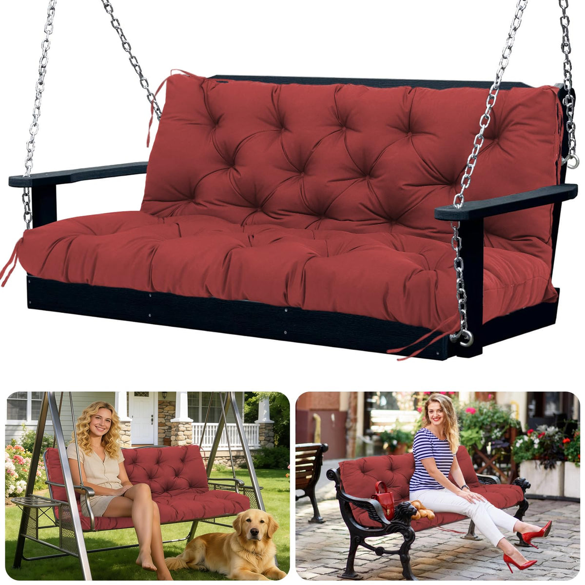 SXBFHGH porch swing cushions wine red front view for outdoor comfort