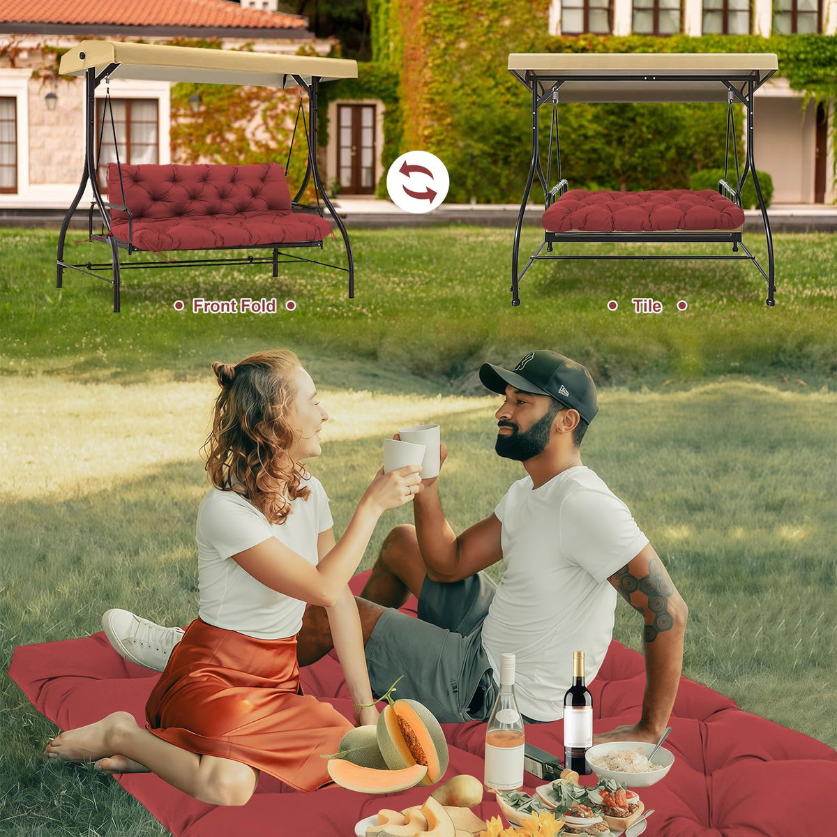 SXBFHGH cushion with anti-slip straps secured to outdoor furniture