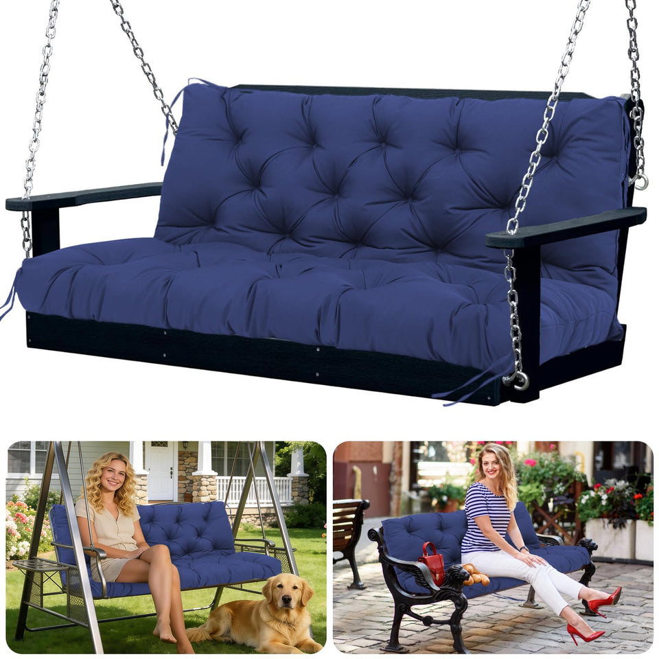 SXBFHGH 3-seater navy swing cushions provide durable, breathable comfort for outdoor lounging.
