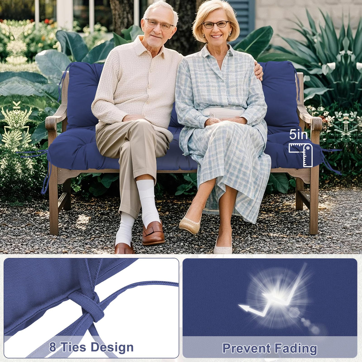 SXBFHGH 3-seater backrest cushion with ties for secure, stable outdoor seating.