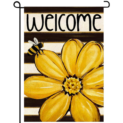 SXDMHYB sunflowers and bees flag front view for outdoor welcome