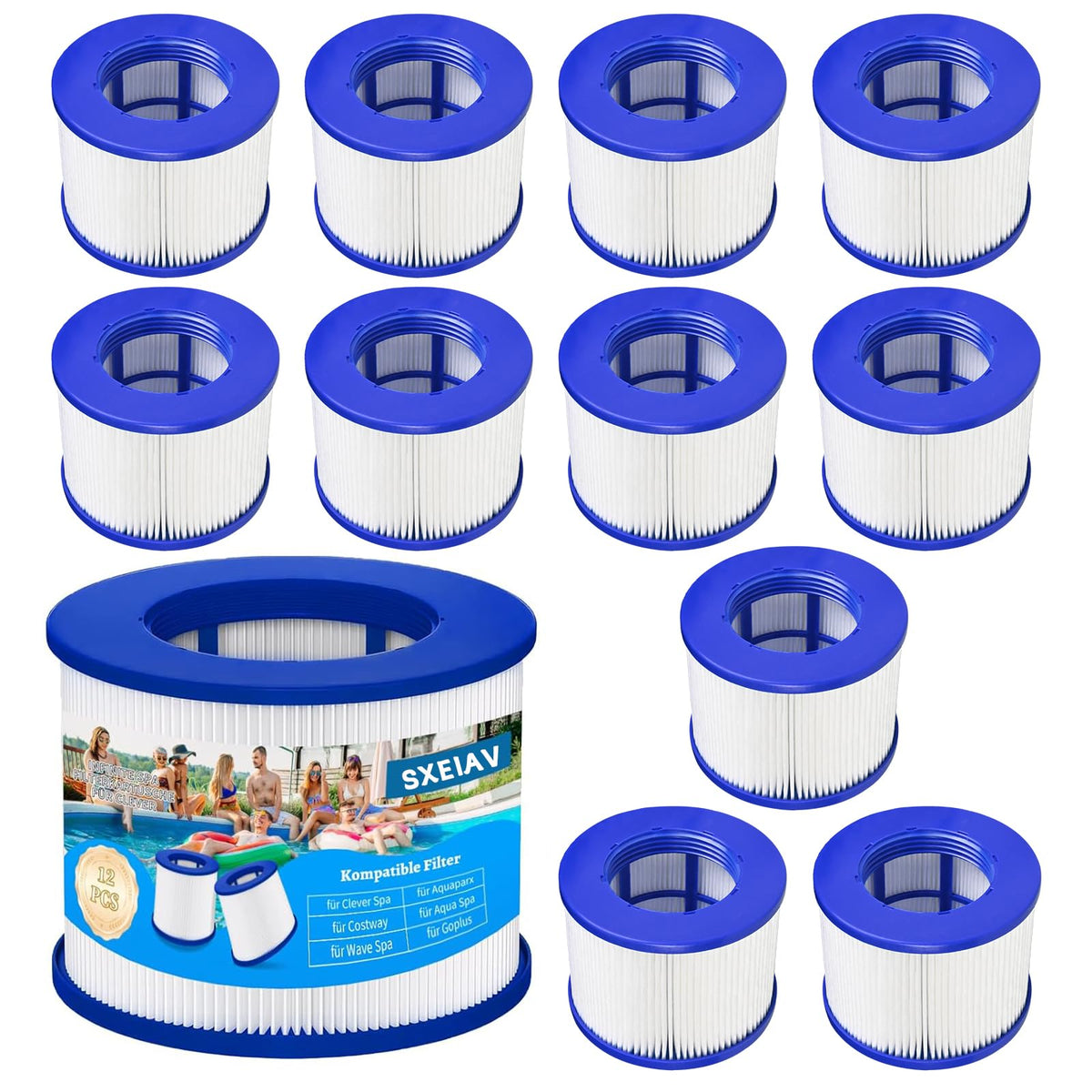 SXEIAV hot tub filter cartridge with twist-in threaded design for easy installation and debris capture.