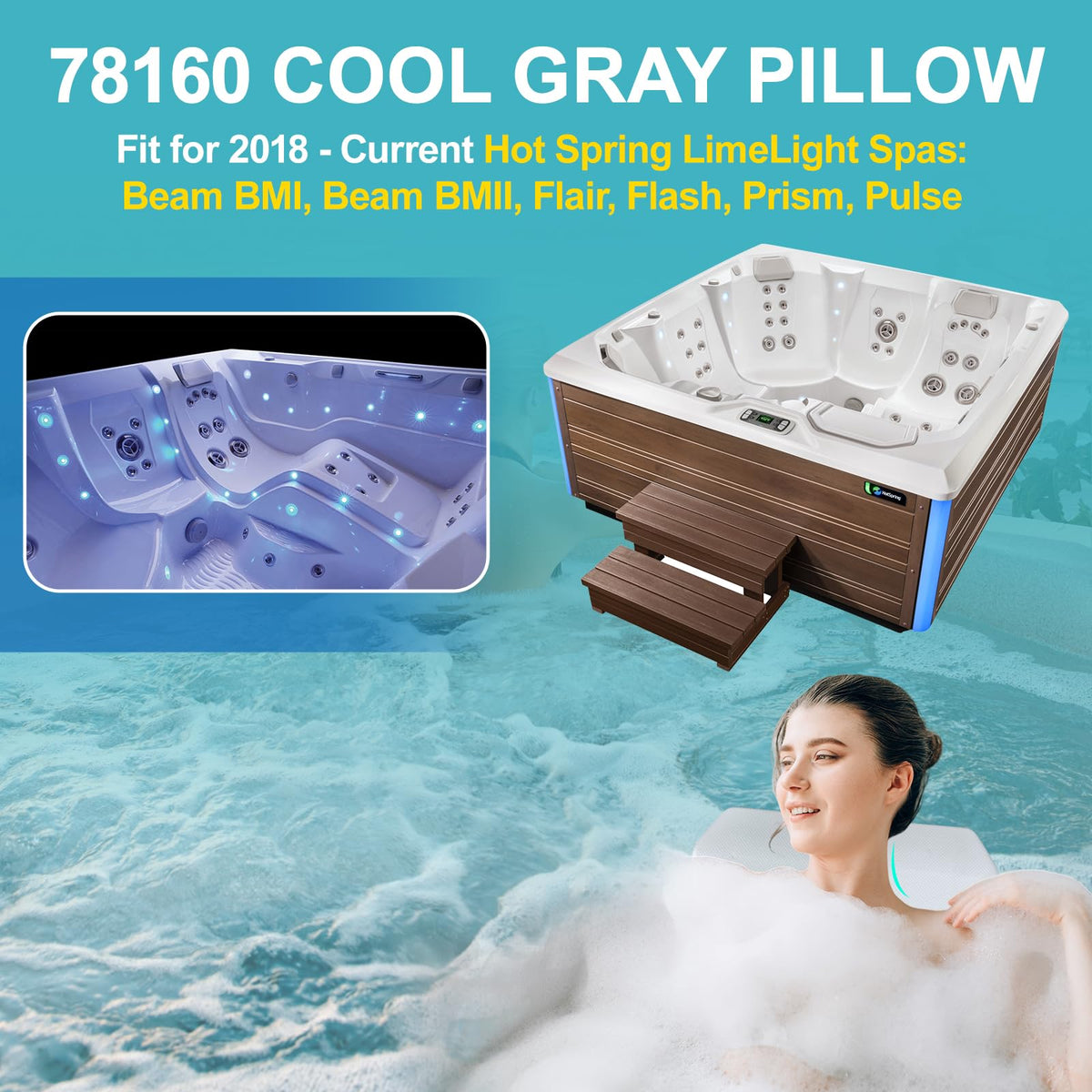 Sxmprail 78160 spa pillow side view with soft contours for comfort