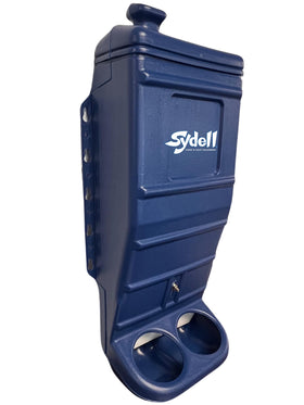 Sydell grain mineral feeder front view for sheep and goats, outdoor ready.