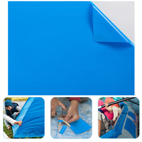 Syhood pool patch on blue vinyl liner showing quick self-adhesive repair for leaks.