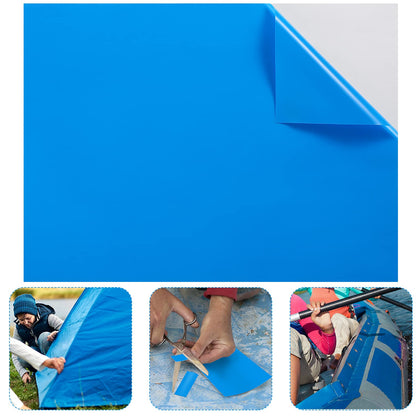 Syhood pool patch on blue vinyl liner showing quick self-adhesive repair for leaks.