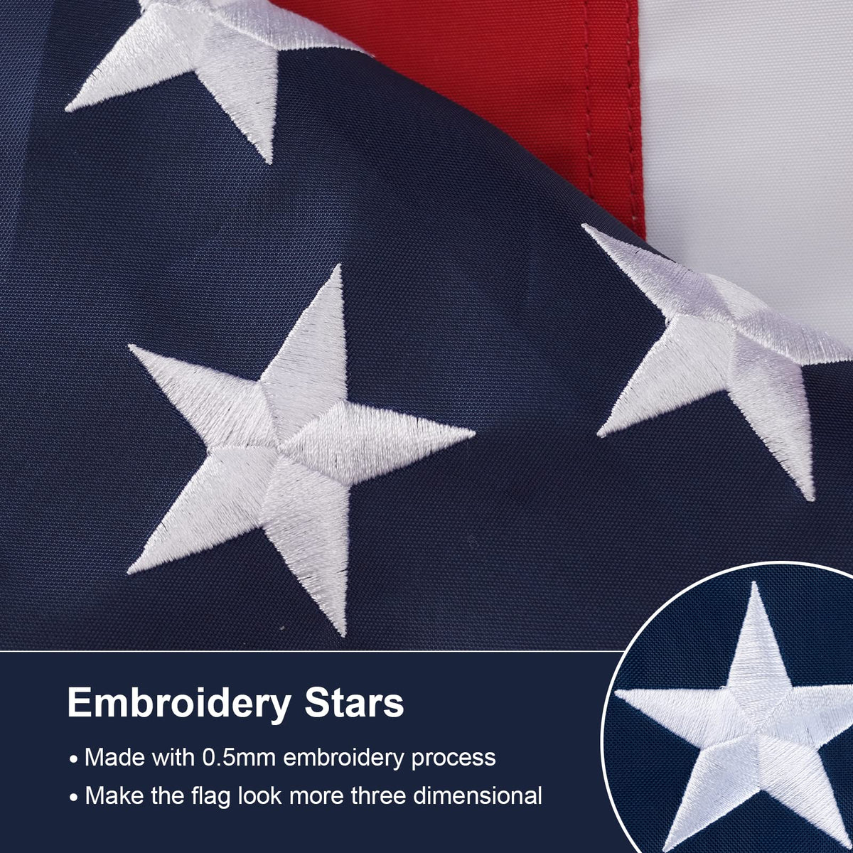 SYII American flag sewn stripes detail highlights long-lasting color and reinforced seams.