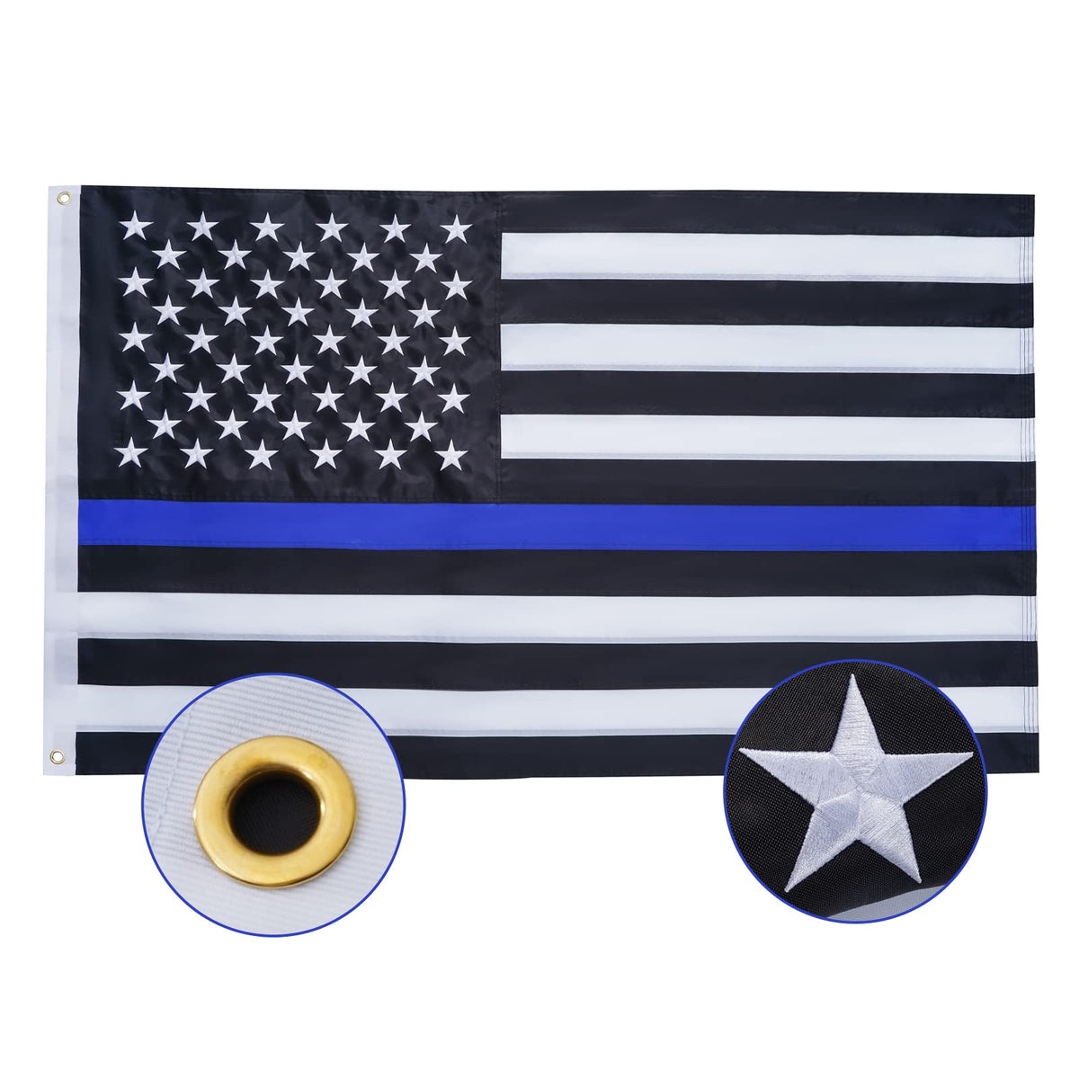 SYII Thin Blue Line flag 12x18 for outdoor salutes, durable and ready for yacht or ATV.