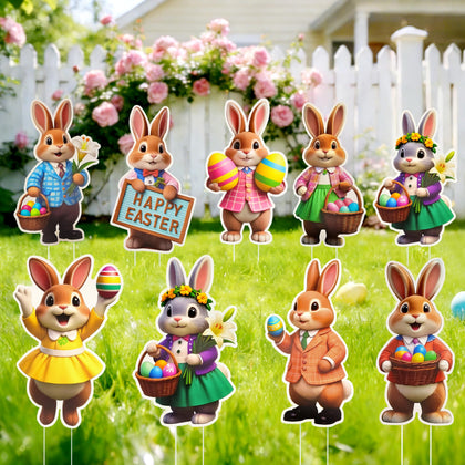 SYITCUN Easter 9-bunny display with colorful icons boosts curb appeal.