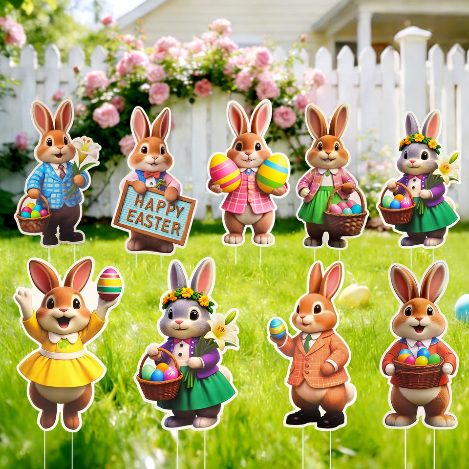 SYITCUN Easter 9-bunny display with colorful icons boosts curb appeal.