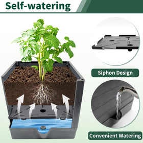 SYITCUN grey planter with metal trellis provides robust climbing plant support.