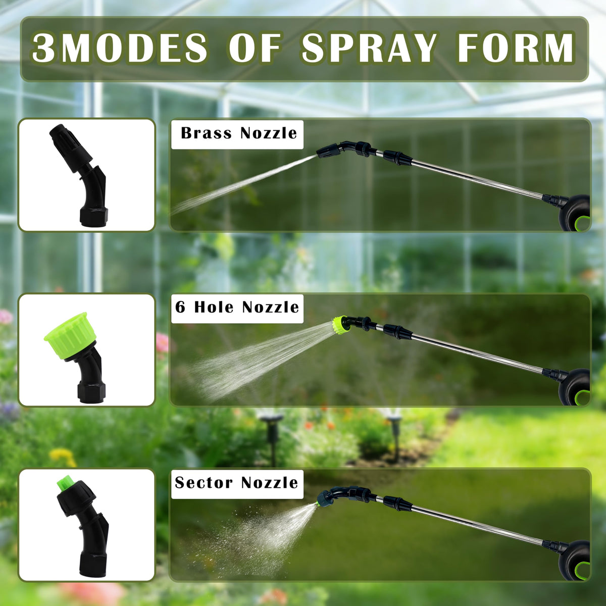 SYITCUN sprayer three-nozzle set enables mist, fertilizer, and jet cleaning.