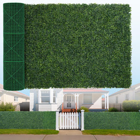 SylvanVerse artificial boxwood roll offers instant privacy for patios and fences.