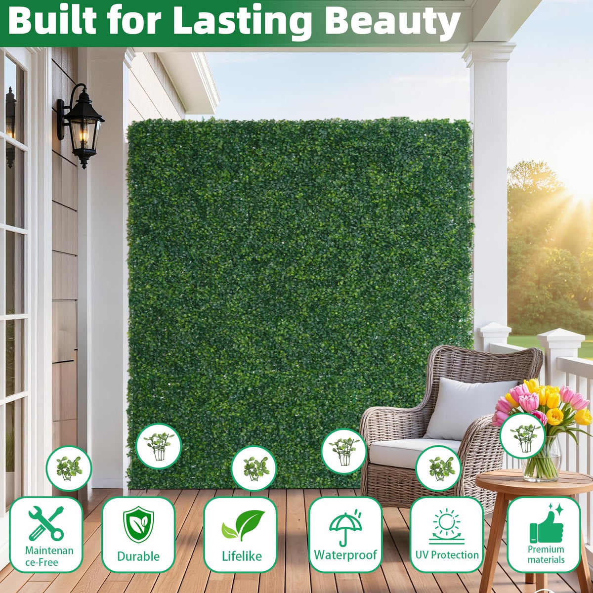 SylvanVerse boxwood wall panels are easy to install on fences or rails.