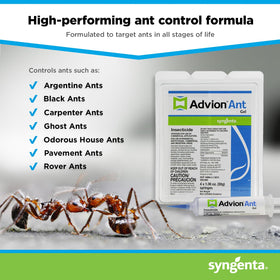 Advion gel visible on a kitchen counter as part of pest management.
