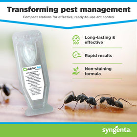 Syngenta Advion ant gel station indoors for residential use with fast-acting bait.