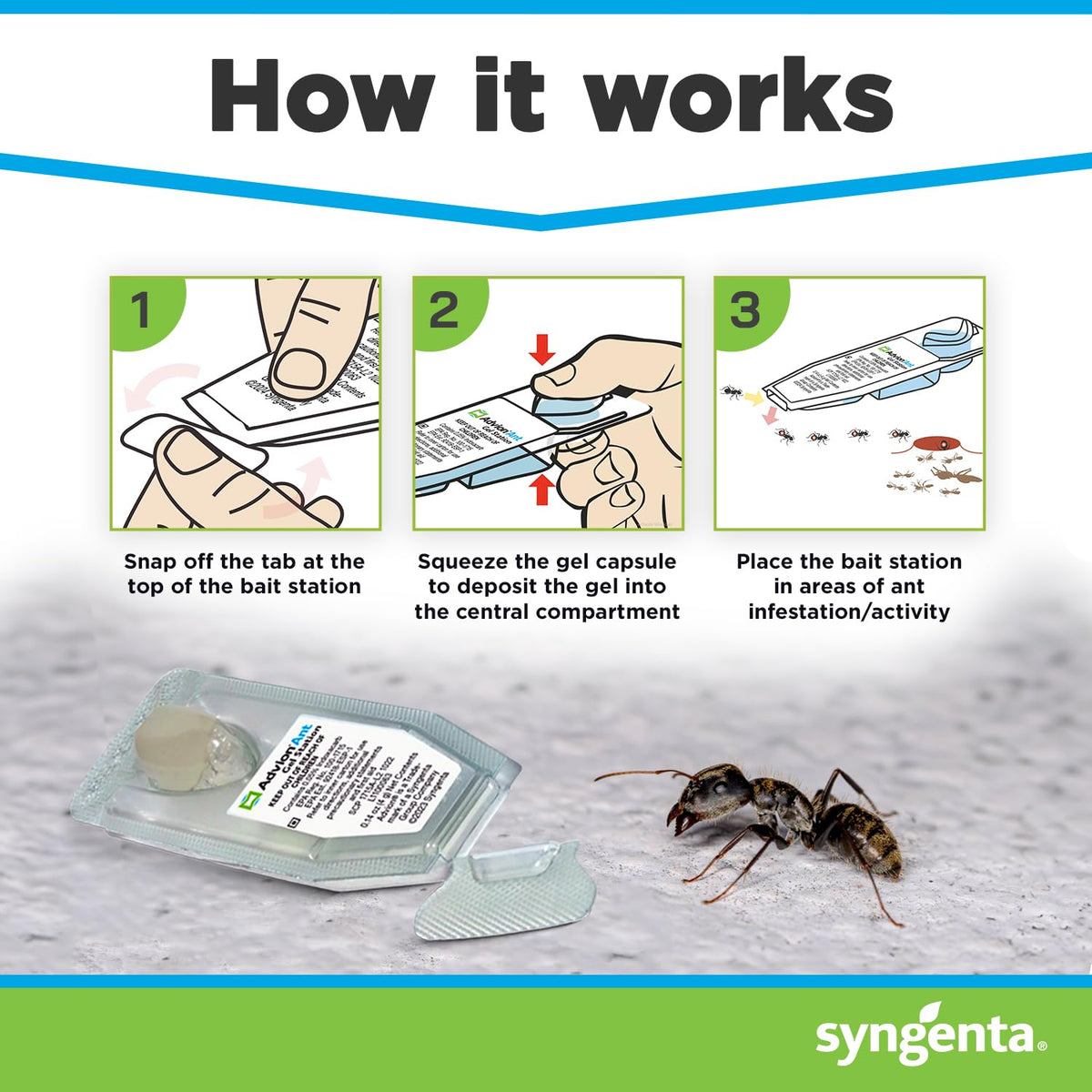 Syngenta Advion ant gel station outdoors helps control infestations near entryways.
