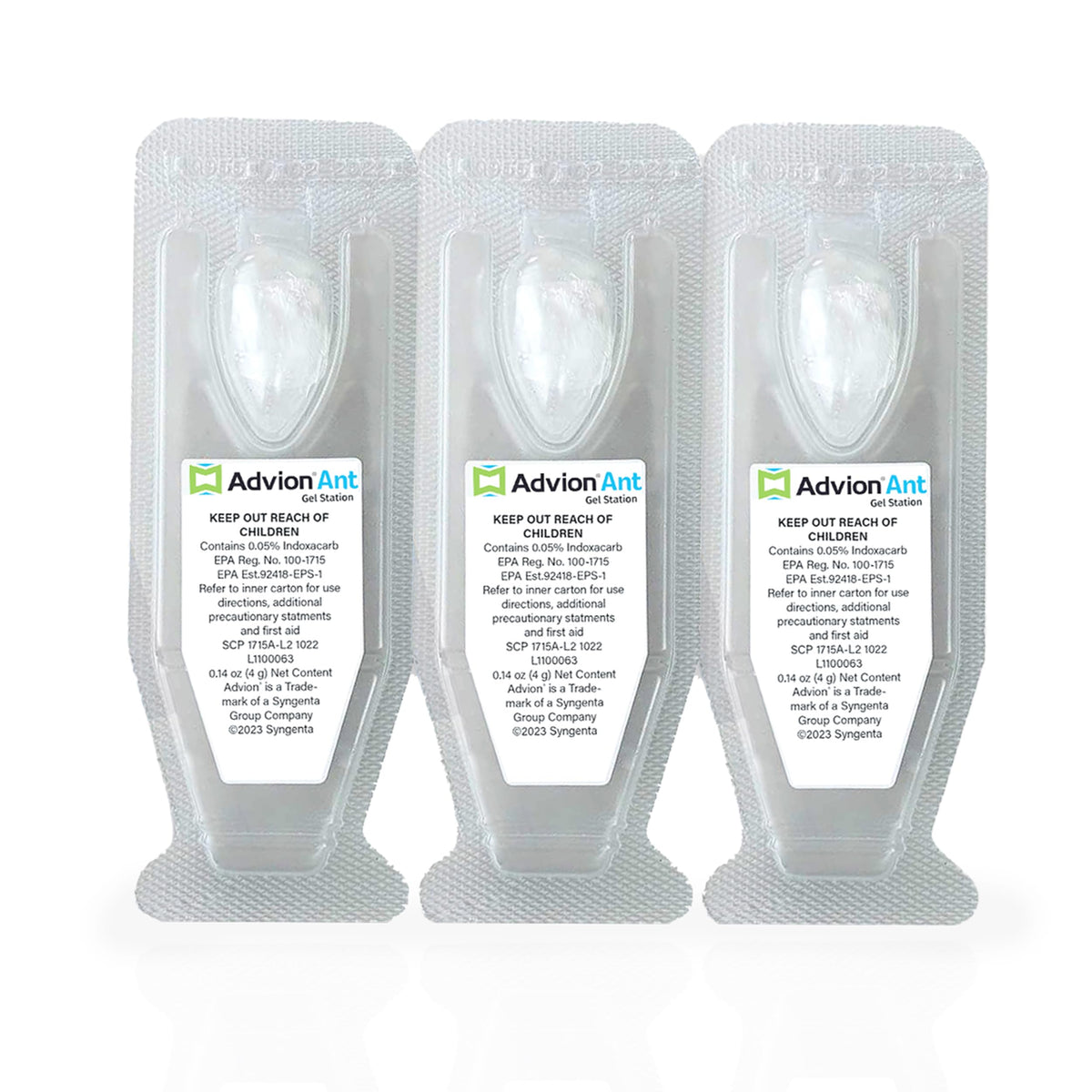 Syngenta Advion ant gel station packaging illustrating easy setup and ready-to-use bait.