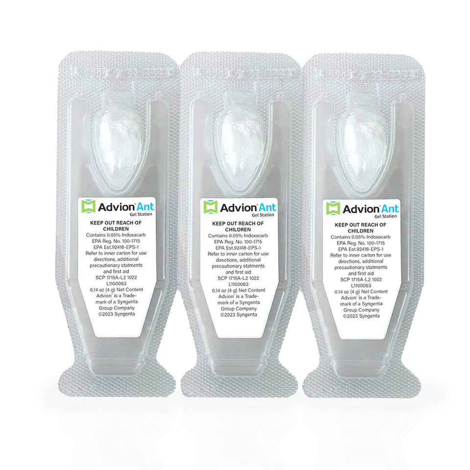 Syngenta Advion ant gel station packaging illustrating easy setup and ready-to-use bait.