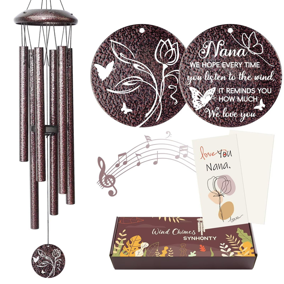 Synhonty 25-inch wind chime on a sunny patio enhances outdoor ambience.