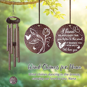 Synhonty bronze textured wind chime decorates a porch with elegance.