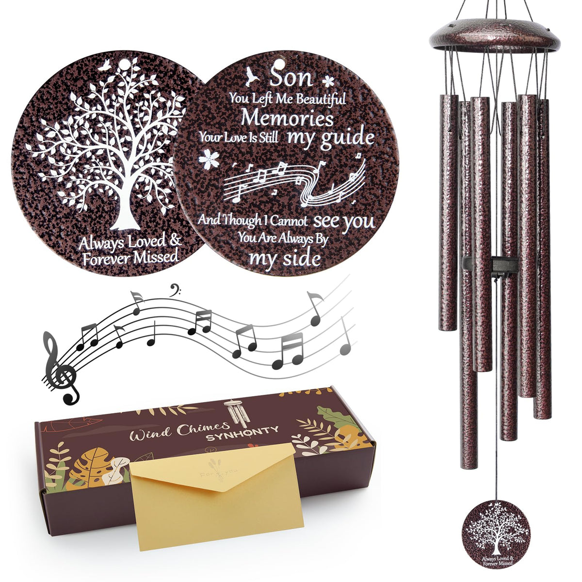 Synhonty memorial wind chimes garden-hanging; creates a tranquil outdoor remembrance.