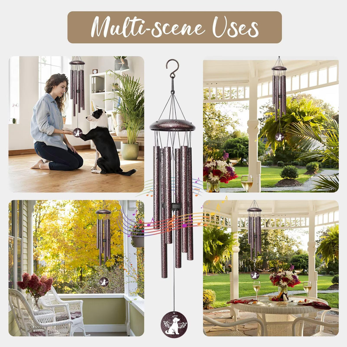 Synhonty outdoor dog memorial wind chime decorating a garden