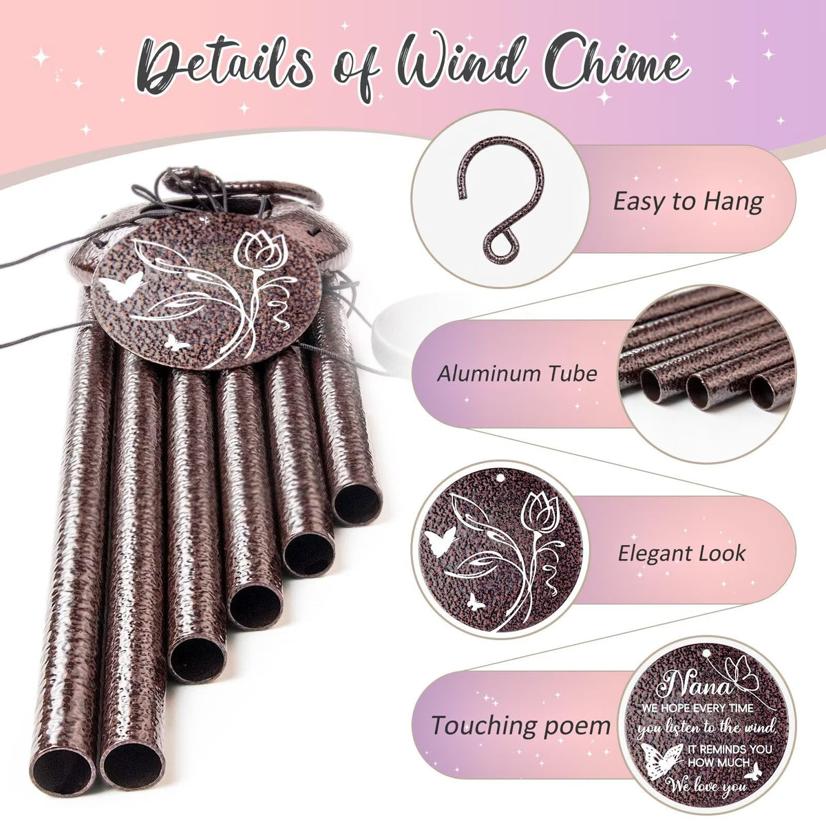 Synhonty waterproof rope keeps wind chime durable in all weather.