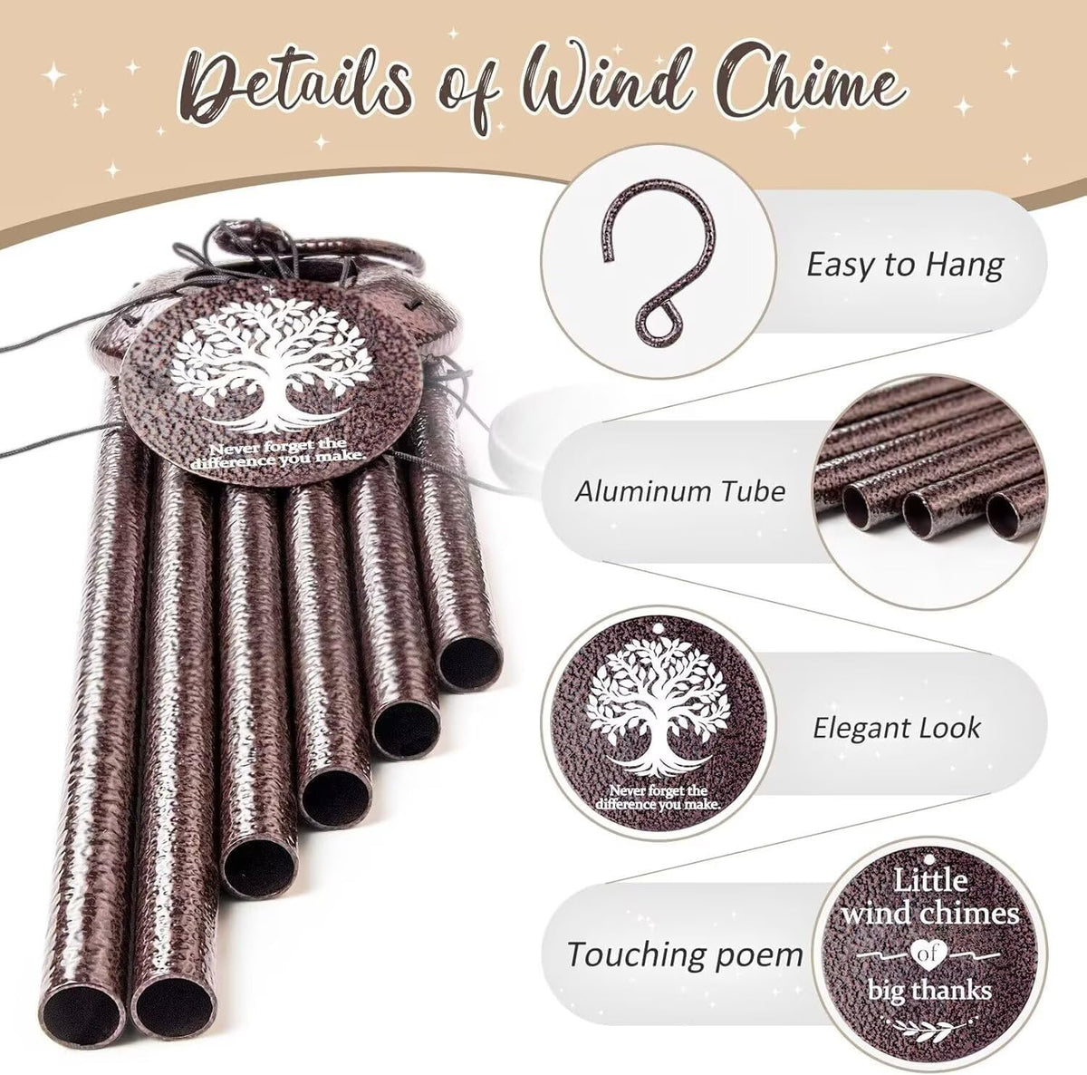 Synhonty wind chimes pendant engraved message on both sides