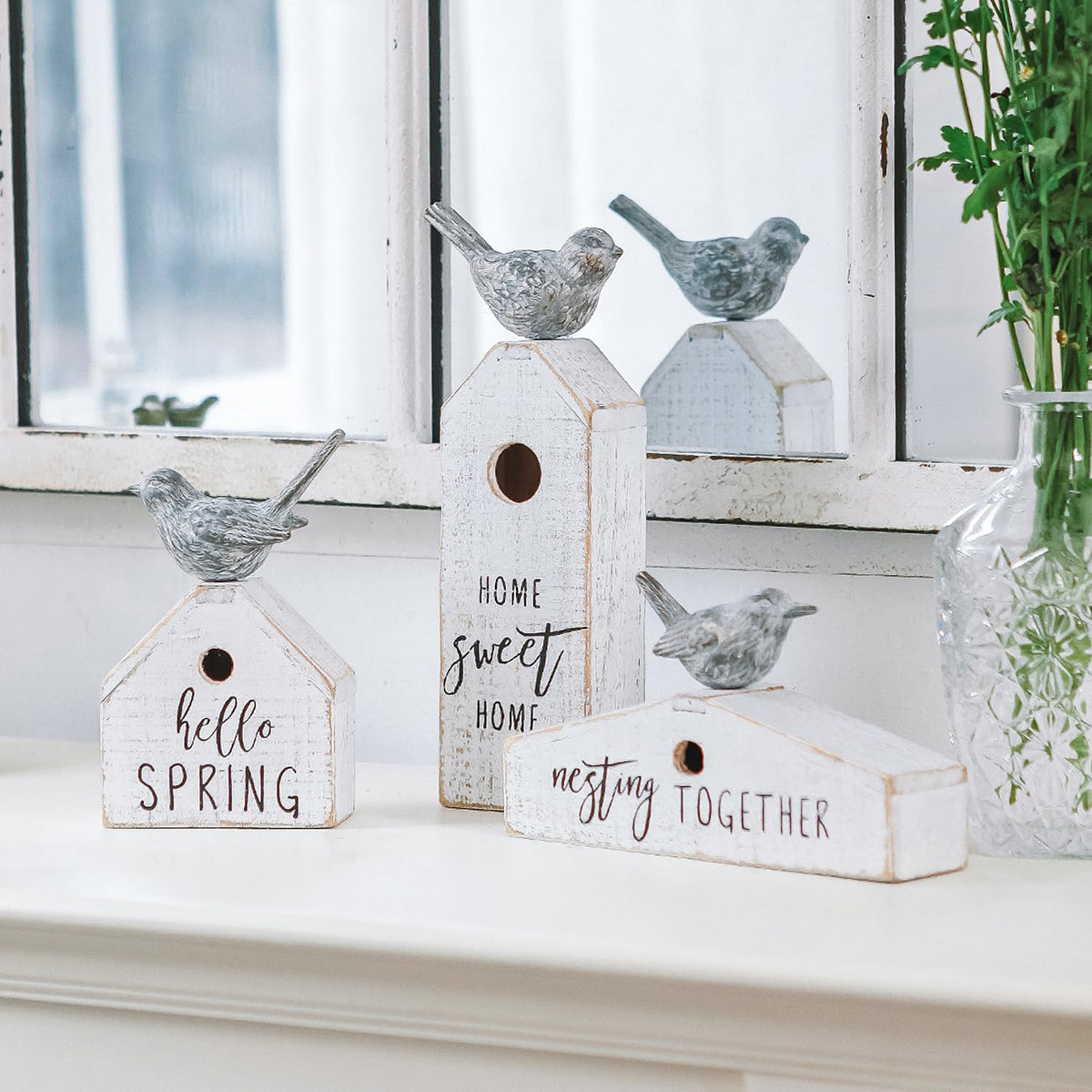 Synovana birdhouse hello spring accent brightens tabletops with seasonal charm.
