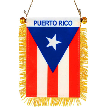 SYOTLYA Puerto Rico flag 4x6 double-sided with fringe for car mirror use.