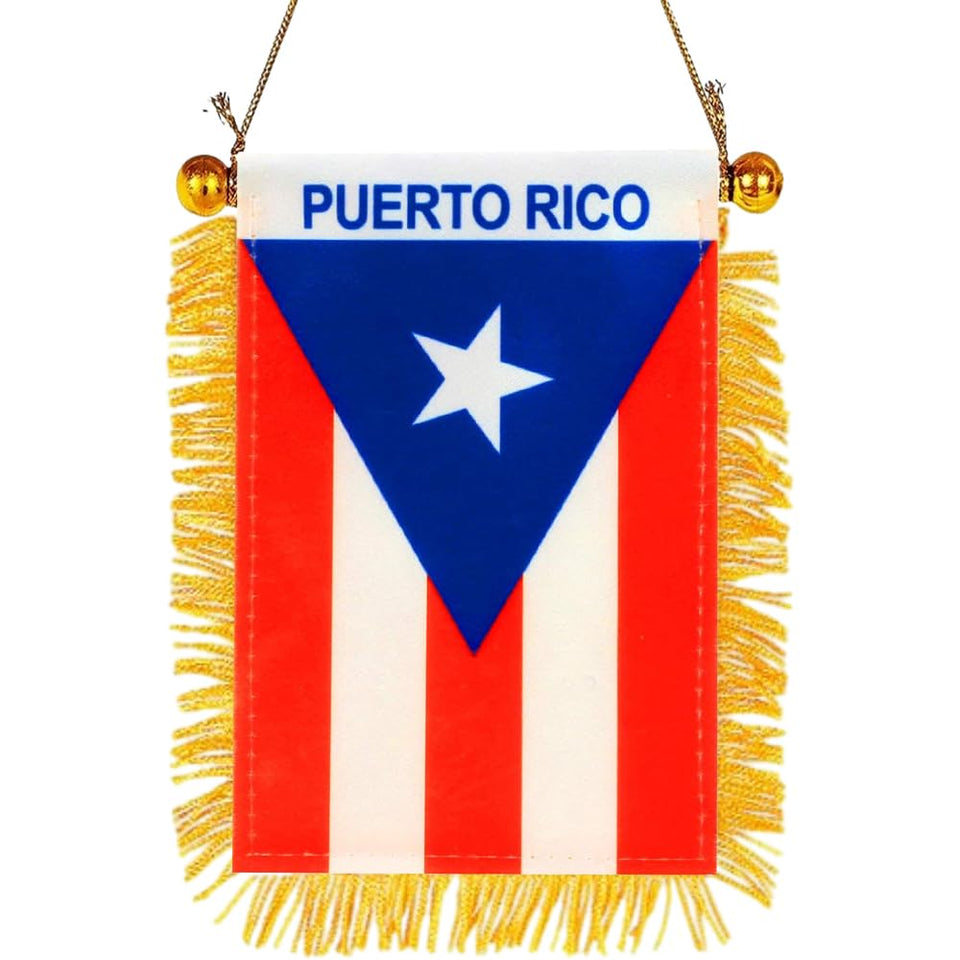 SYOTLYA Puerto Rico flag 4x6 double-sided with fringe for car mirror use.