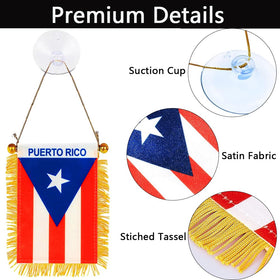 SYOTLYA Puerto Rico flag with suction cup for easy car mirror installation.